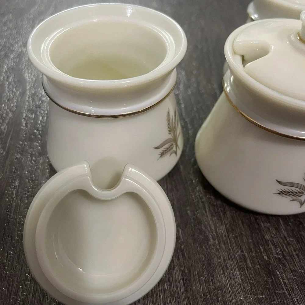 LOT OF 3 Vintage Wheaton Ware Custard Glass Condiment Jar/Jam/Jelly Golden Wheat